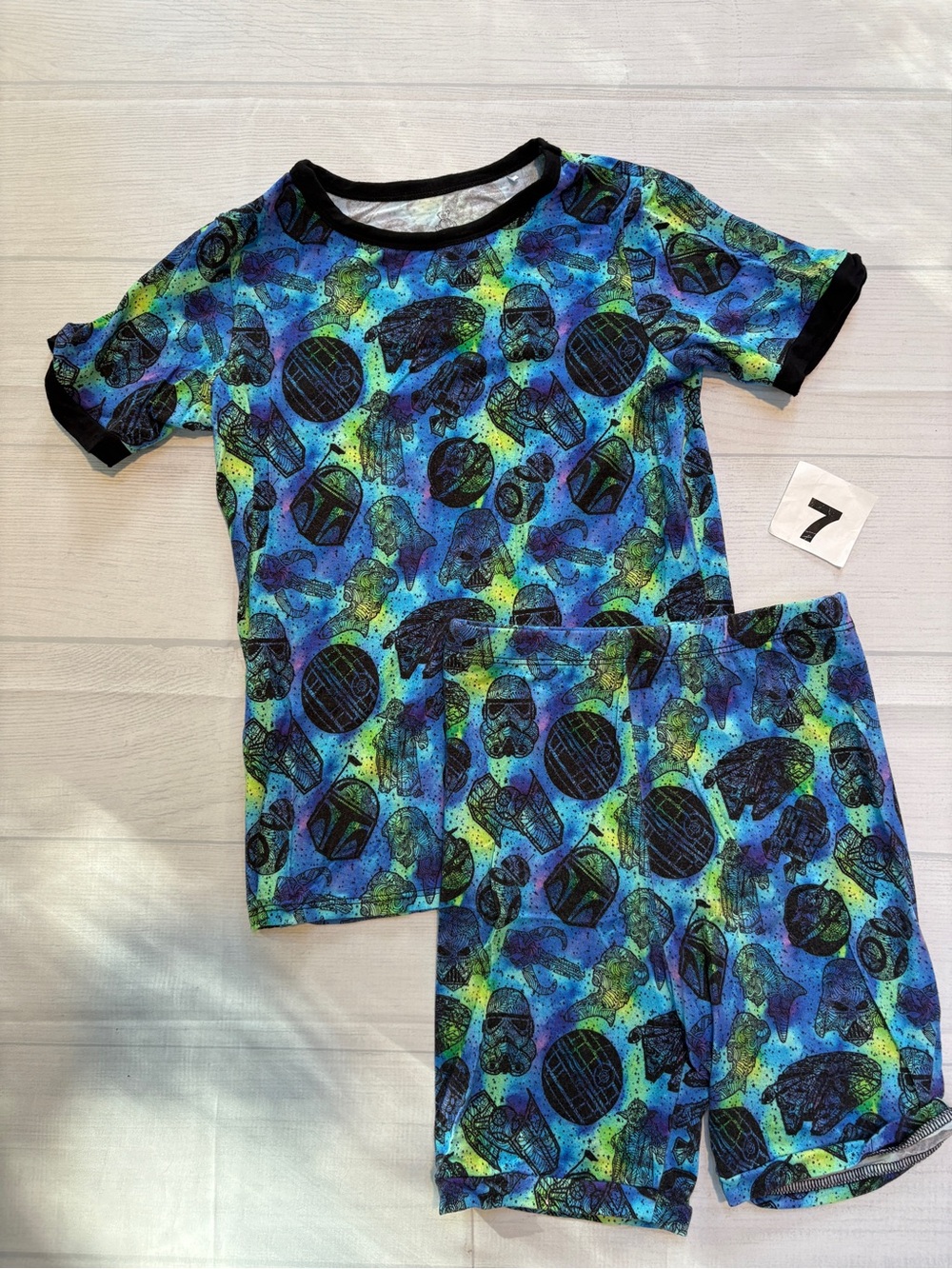 Charlie’s project Blue & Green Space-Print Short Sleeve Pajama Set